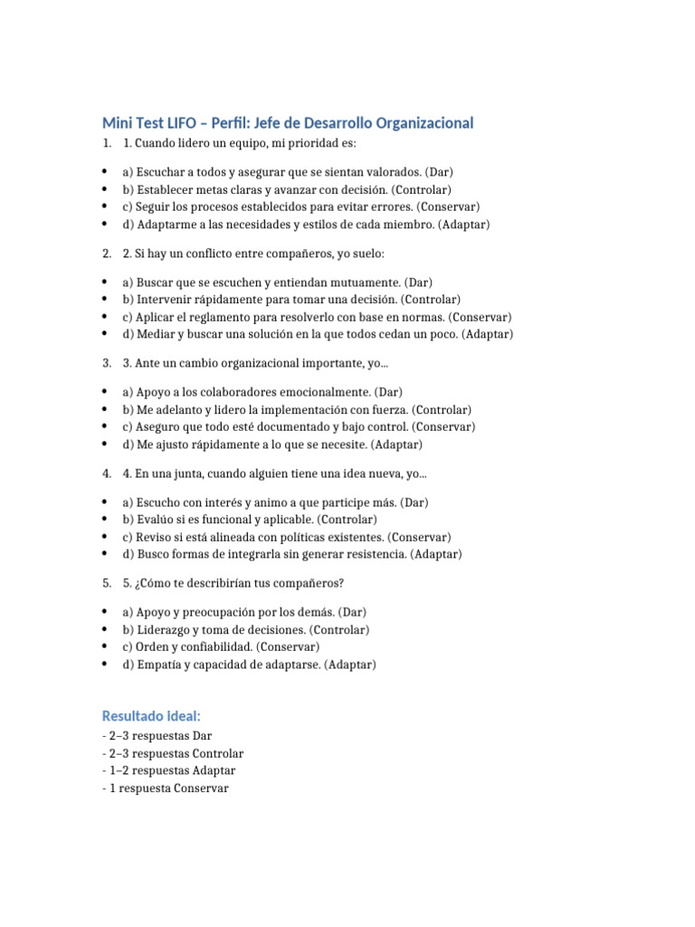 Mini Test LIFO para Jefe de Desarrollo | PDF