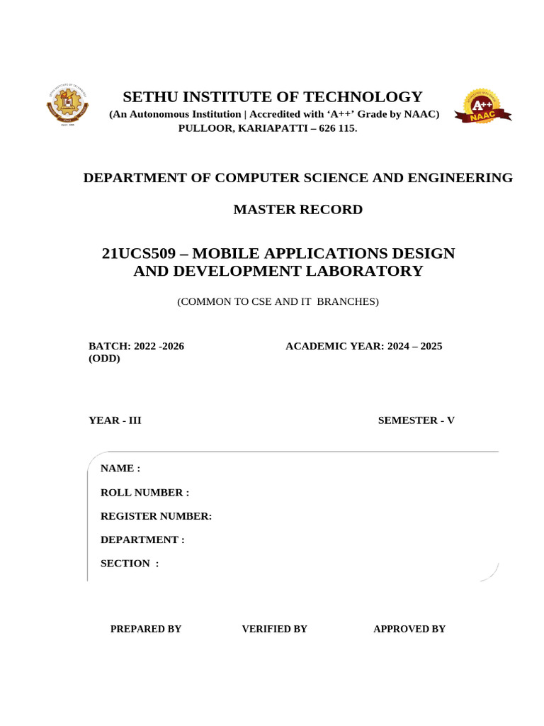 Mobile App Development Lab Record | PDF | Android (Operating System ...
