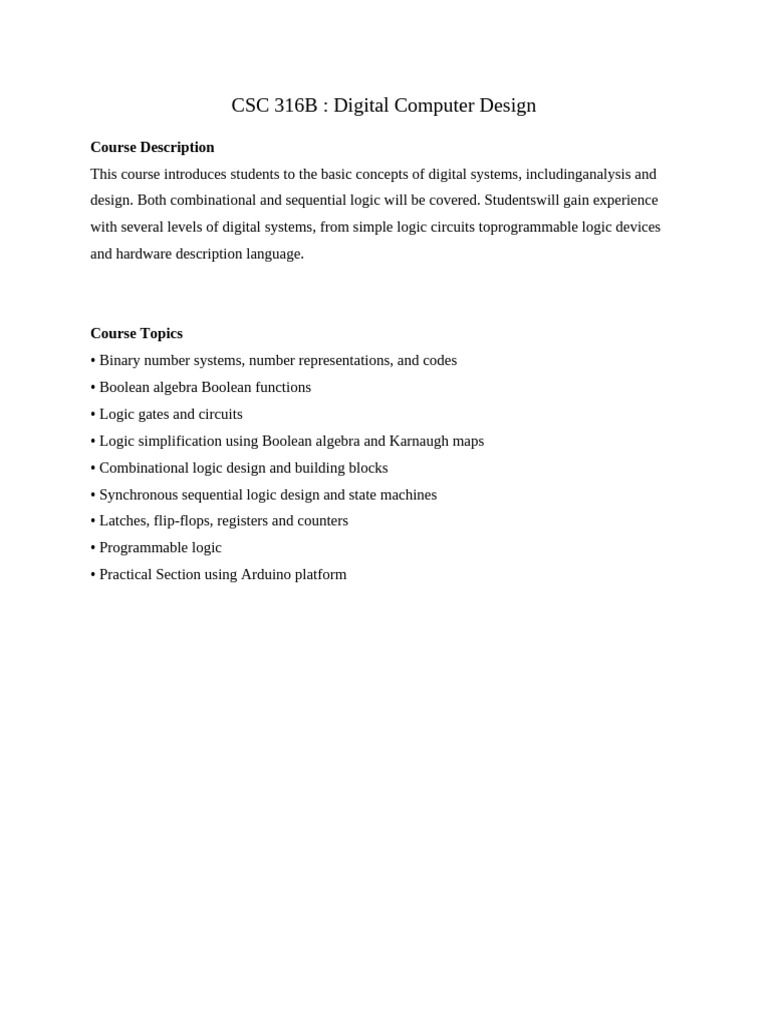 Digital Computer Design Course Overview | PDF