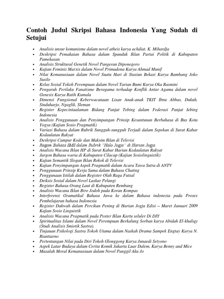Contoh Judul Skripsi Bahasa Indonesia Yang Sudah Di Setujui Pdf