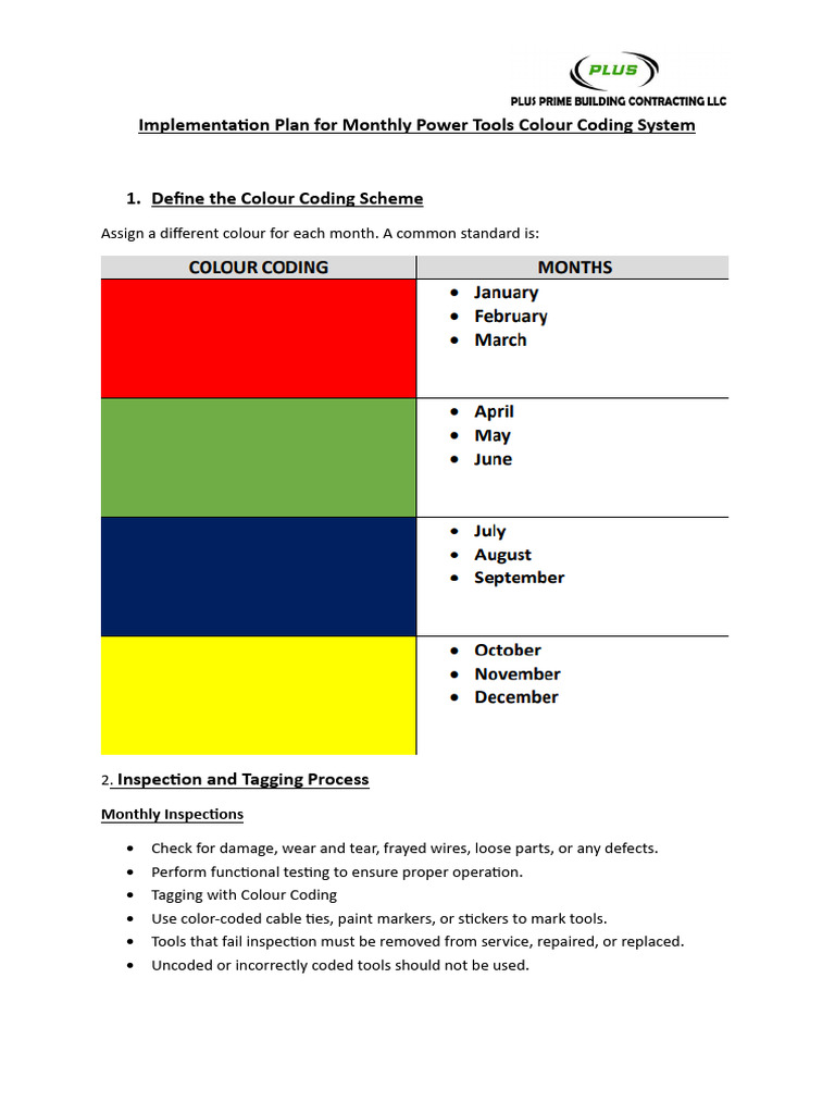 Monthly Colour Coding for Tool Safety | PDF