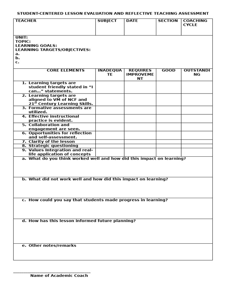Student-Centered Lesson Evaluation Guide | PDF