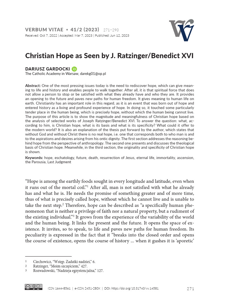 Christian Hope As Seen by J Ratzinger Be | PDF | Resurrection Of Jesus ...
