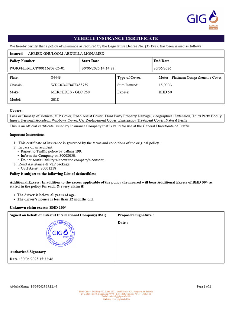 Vehicle Insurance Certificate Details | PDF | Insurance | Vehicle Insurance