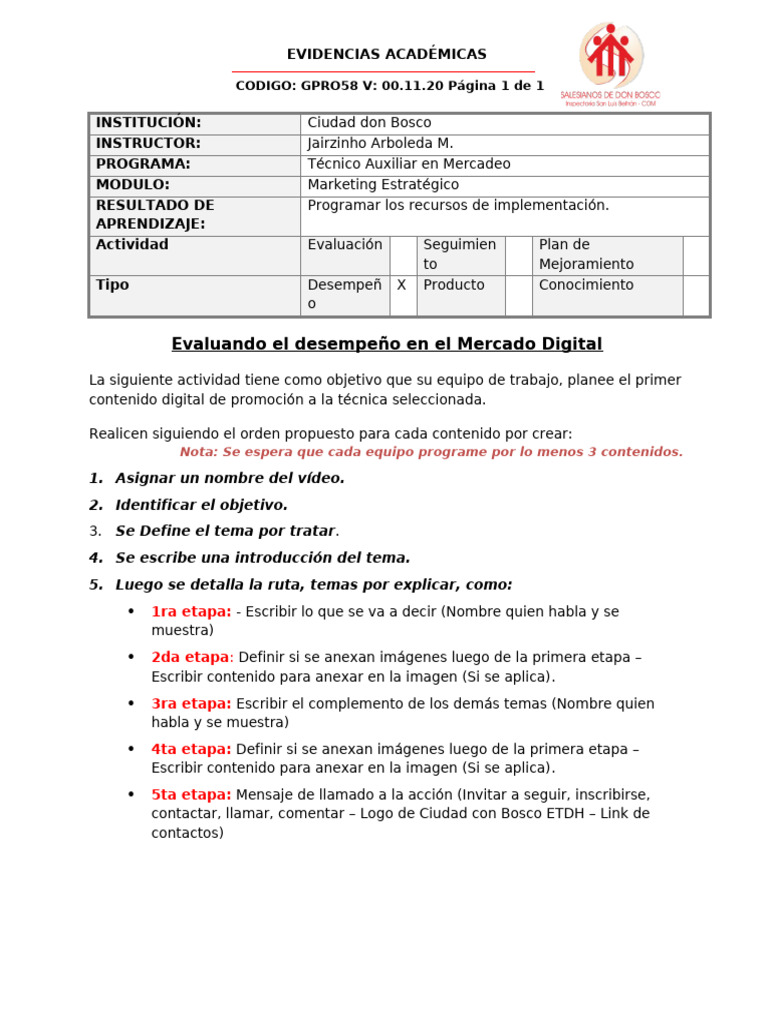 Guion Actividad Creac Contenido | PDF