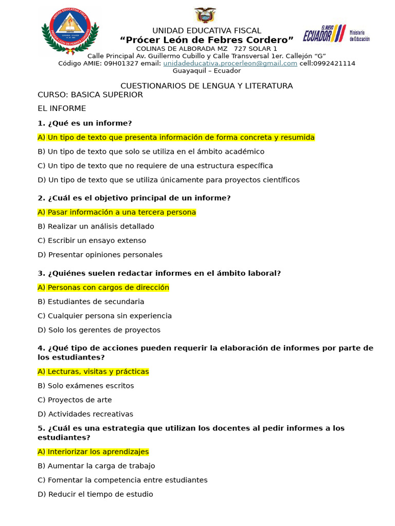 Cuestionarios de Lengua y Literatura Basica Superior 2025 2026 c1 | PDF ...