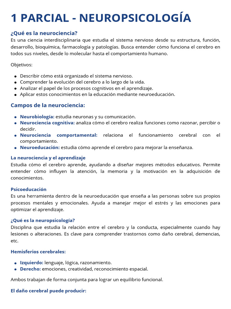 1 Parcial - Neuro Psicología PDF | PDF | Las emociones | Estrés (biología)