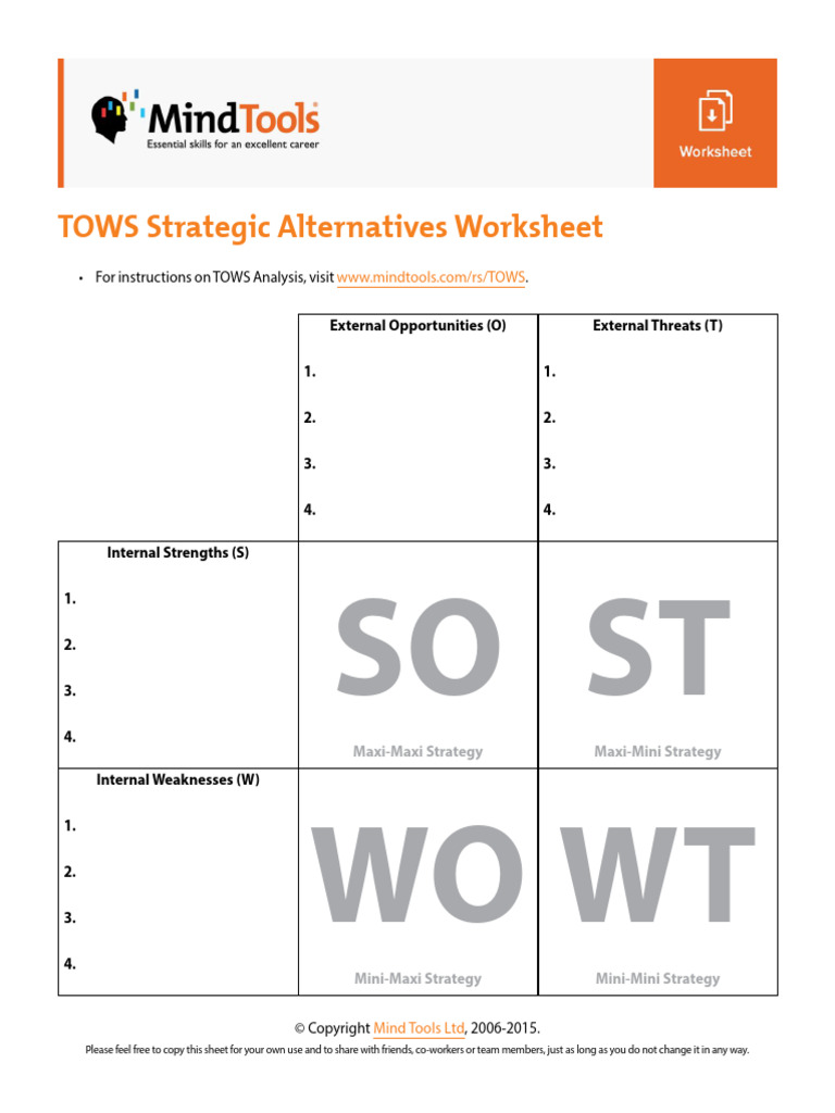 TOWS Analysis Worksheet Guide | PDF