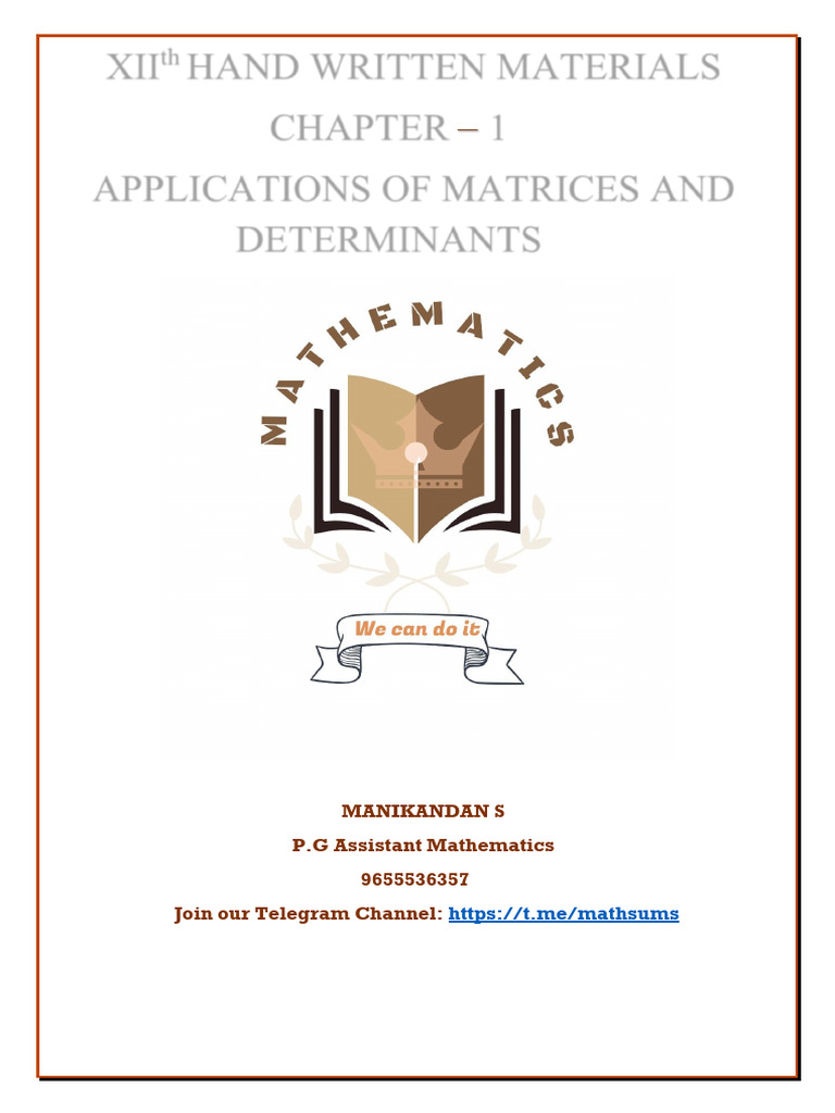 XII Handwritten Materials: Matrices | PDF | Mathematics | Matrix Theory