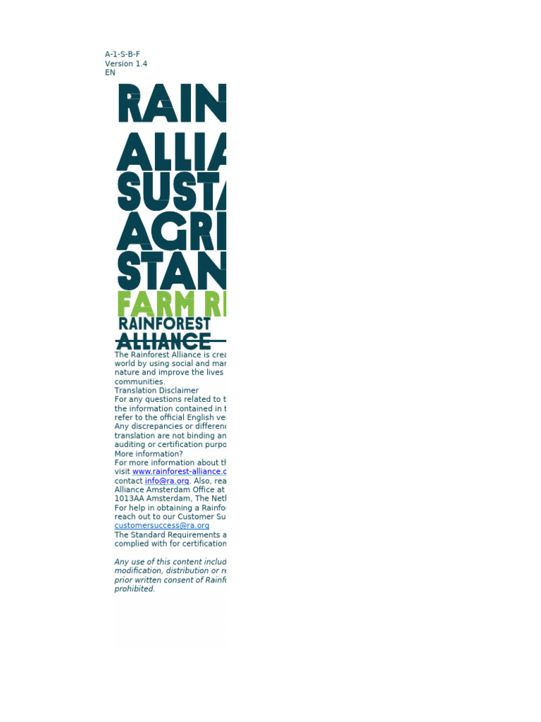 RA Sustainable Agriculture Standard V1.4 | PDF | Agriculture ...