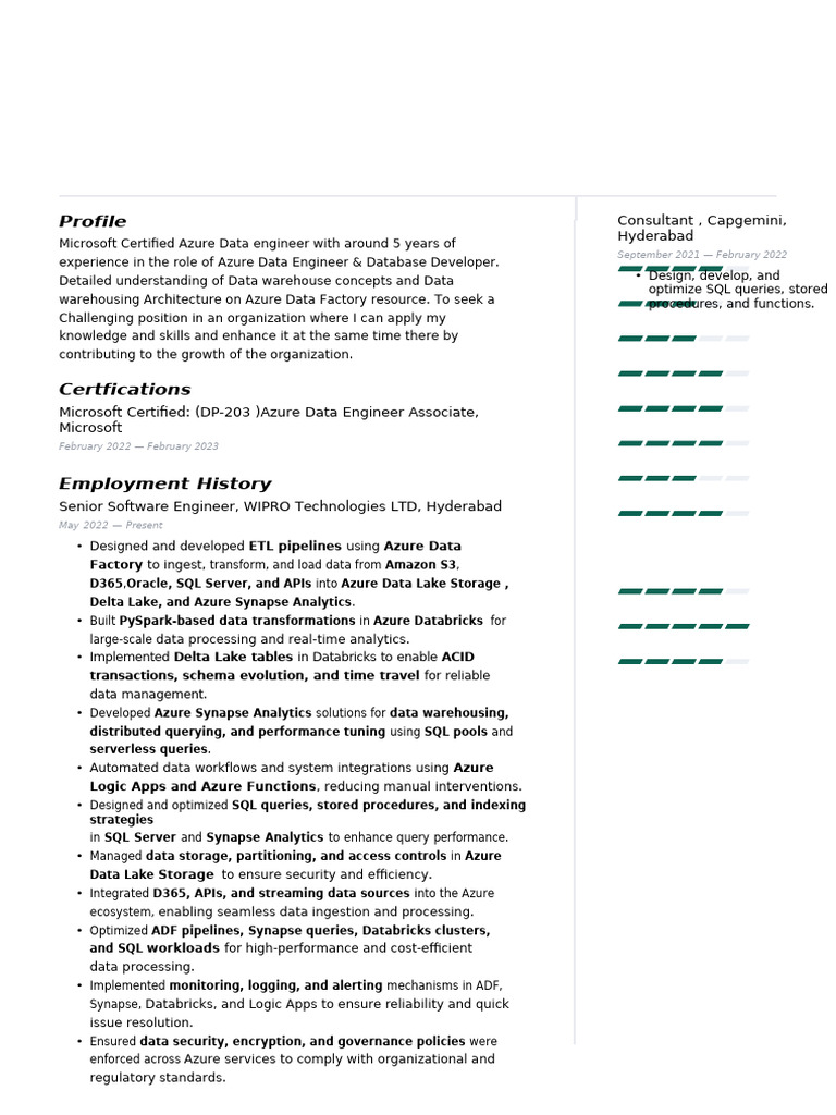 Azure Data Engineer Profile & Skills | PDF | Databases | Sql
