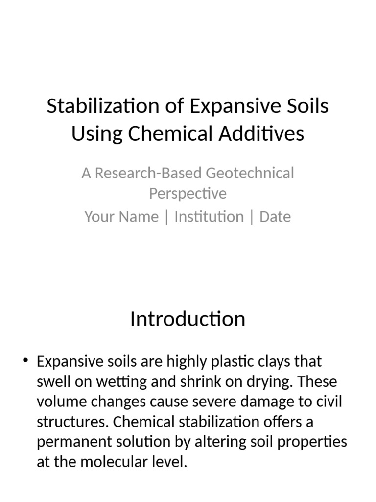 Chemical Stabilization of Expansive Soils | PDF | Cement | Soil
