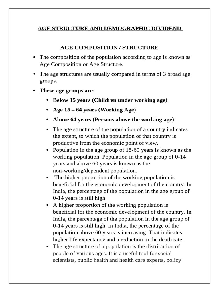 Age Structure and Demographic Dividend | PDF | Ageing | Population