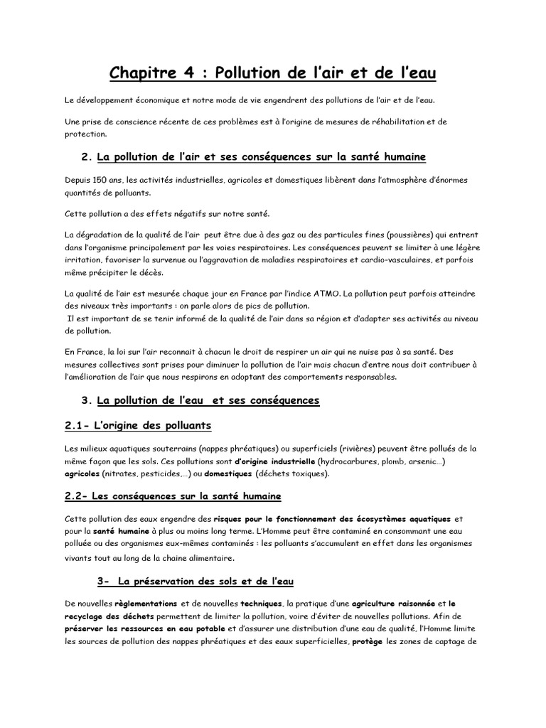 Pollution de l'air et de l'eau : enjeux sanitaires | PDF | la pollution ...