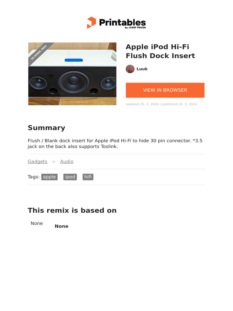 Apple Ipod Hi Fi Flush Dock Insert | PDF