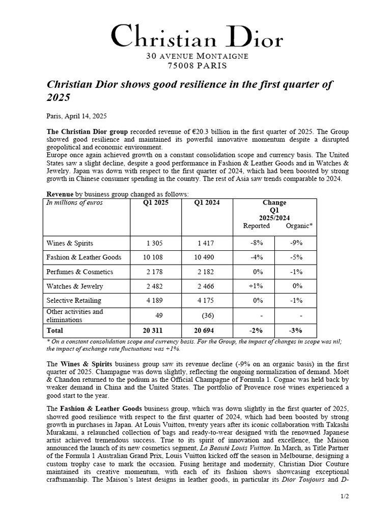 Christian Dior Q1 2025 Revenue Report | PDF | Perfume