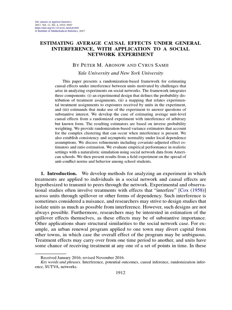 Causal Effect Estimation in Social Networks | PDF | Experiment | Estimator