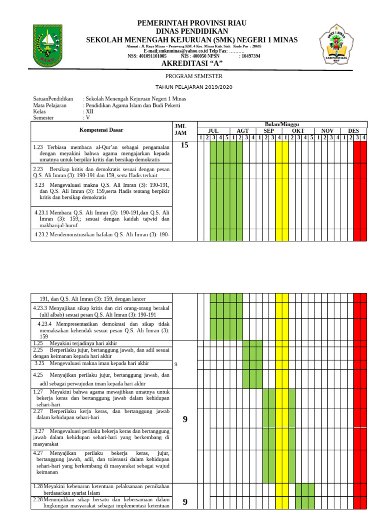 Program Semester SMK Negeri 1 Minas 2019/2020 | PDF