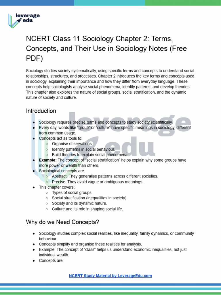 NCERT Class 11 Sociology Chapter 2 - Terms, Concepts, and Their Use in ...