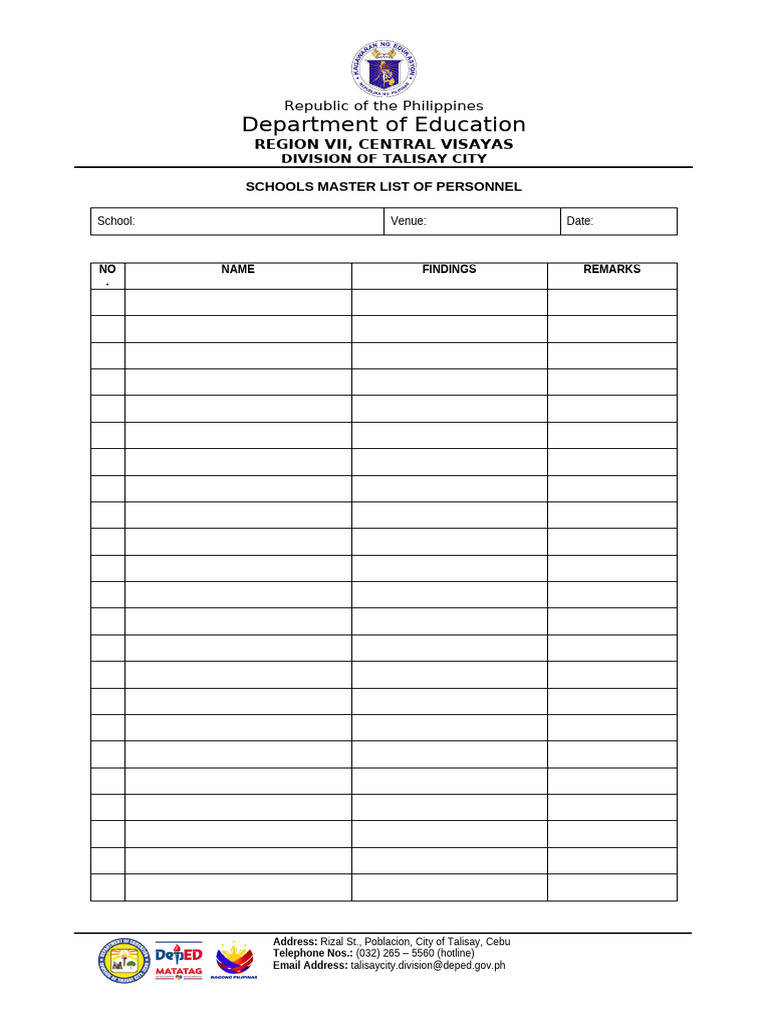 Talisay City Schools Personnel List | PDF