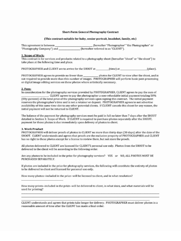 IP ShortFormGeneralPhotographyContract | PDF