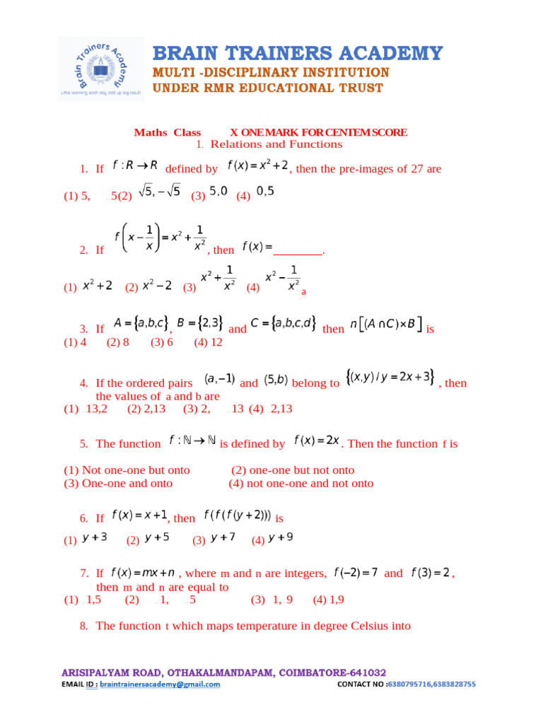 10th Grade Maths One Mark Questions | PDF | Line (Geometry) | Sphere