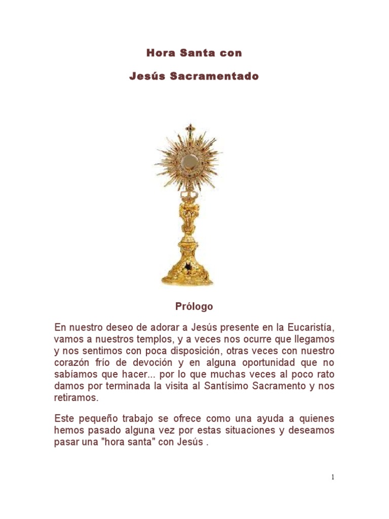 Hora Santa Con Jesús Sacramentado Eucaristía Oración