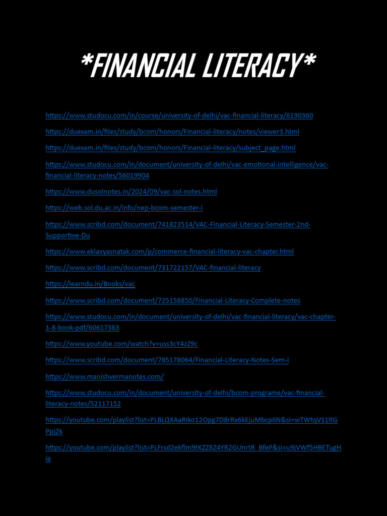 Financial Literacy Syllabus - DU Semester 1 | PDF