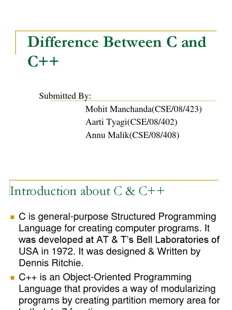 Key Differences Between C and C++ | PDF | C++ | C (Programming Language)