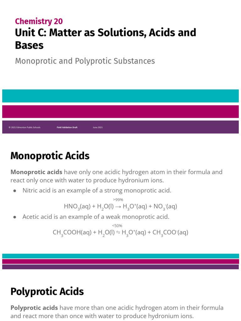 14 - Monoprotic & Polyprotic Substances | PDF | Acid | Atoms