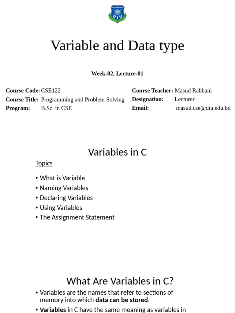 Understanding C Variables and Naming | PDF | Variable (Computer Science ...