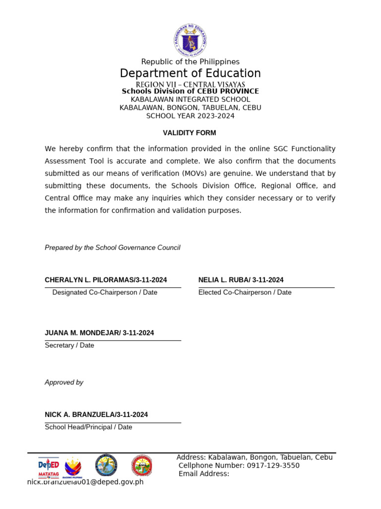 SGC Validity Form 2023-2024 | PDF
