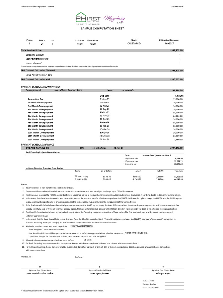 Calista Mid Sample Computation 10% in 12 Mons (June) | PDF | Down ...