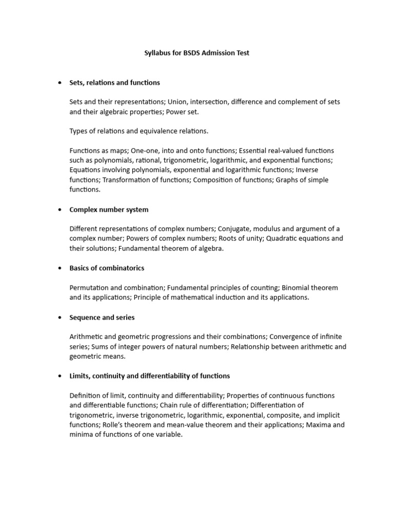 Syllabus For BSDS Admission Test 2024 | PDF | Line (Geometry) | Matrix ...