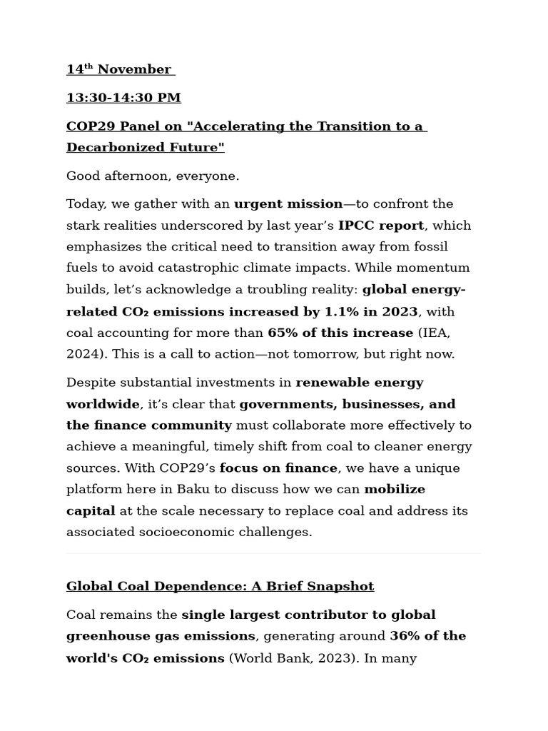 COP29: Accelerating Decarbonization Efforts | PDF | Climate Change ...