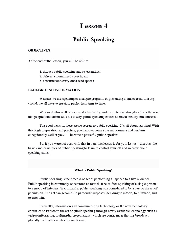 Types of Public Speaking Explained | PDF | Public Speaking | Nonverbal ...