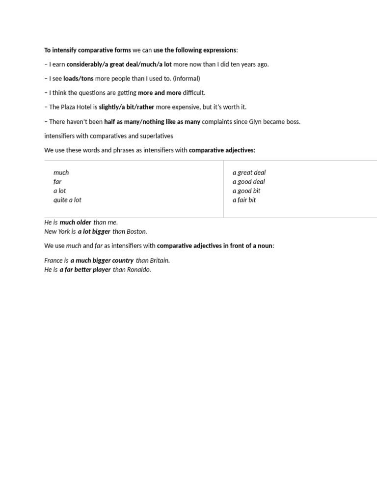 Intensifiers for Comparative Forms | PDF
