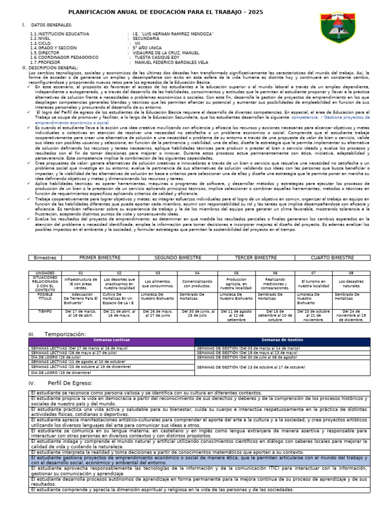 Plan Anual Educación Trabajo 2025 | PDF | Aprendizaje | Iniciativa ...