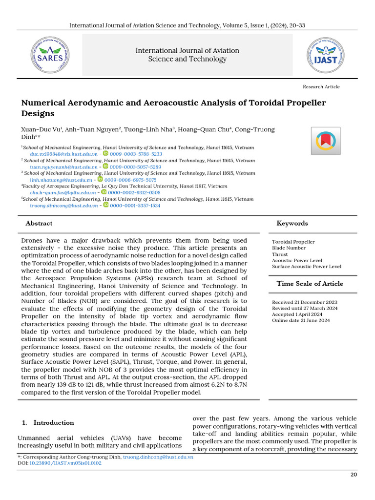 Toroidal Propeller Noise Reduction Study | PDF | Propeller | Vortices