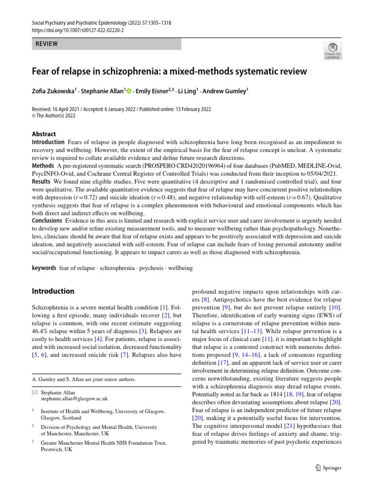 Fear of Relapse in Schizophrenia Review | PDF | Mental Disorder | Psychosis