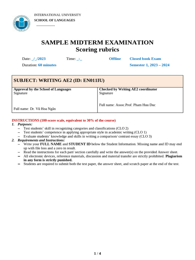 AE2 Writing Midterm Exam Guide | PDF | Nonverbal Communication ...