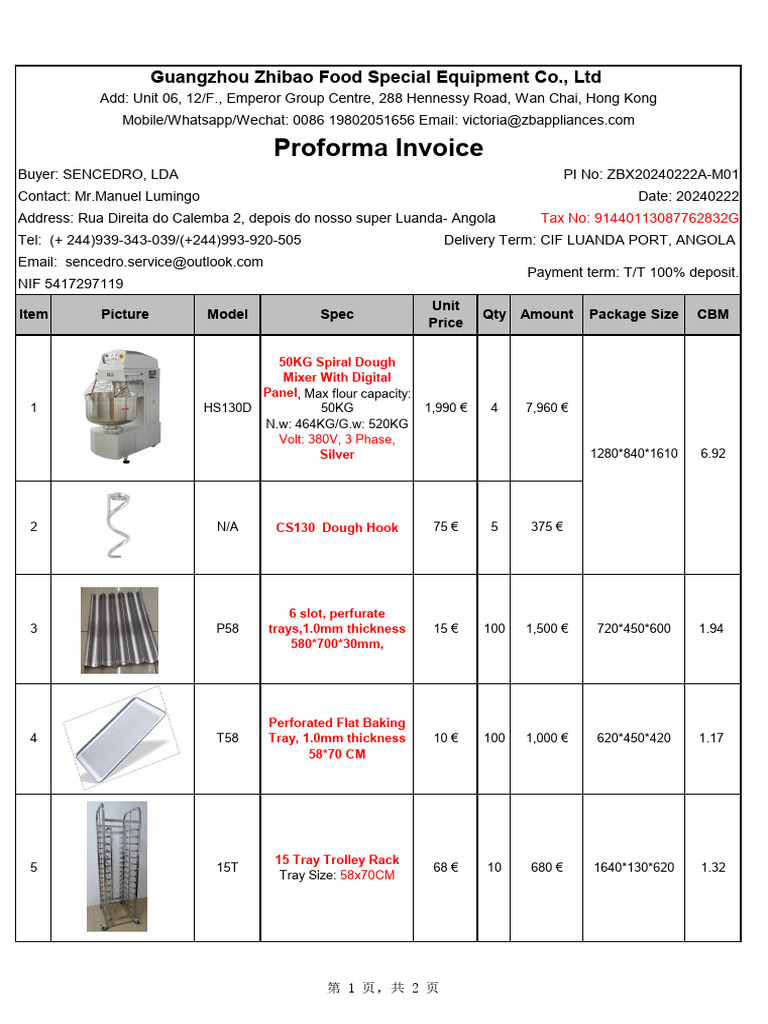 Factura Proforma ZBX20240222A-M01 | PDF | Food And Drink Preparation
