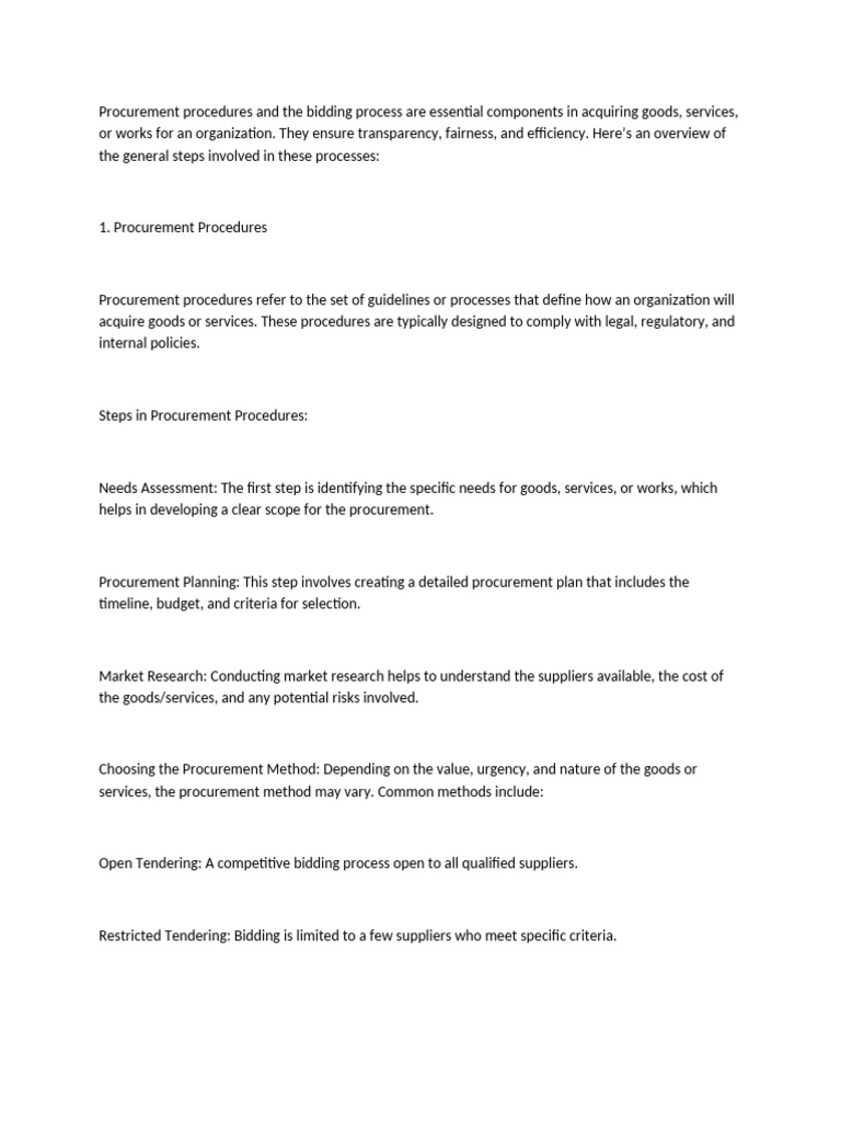 Procurement and Bidding Process Overview | PDF | Procurement | Business