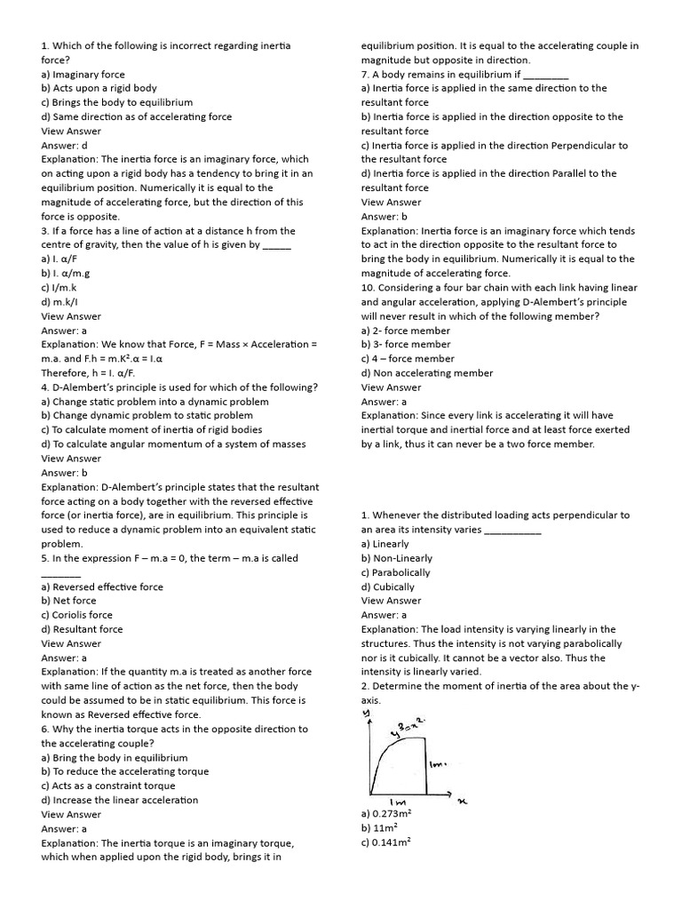 Engineering Mechanics MCQ | PDF | Force | Acceleration
