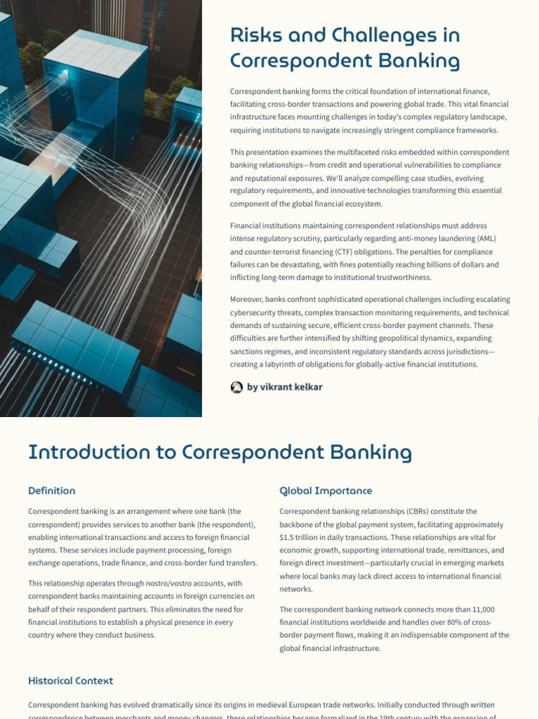 Risks in Correspondent Banking Explained | PDF | Banks | Regulatory ...