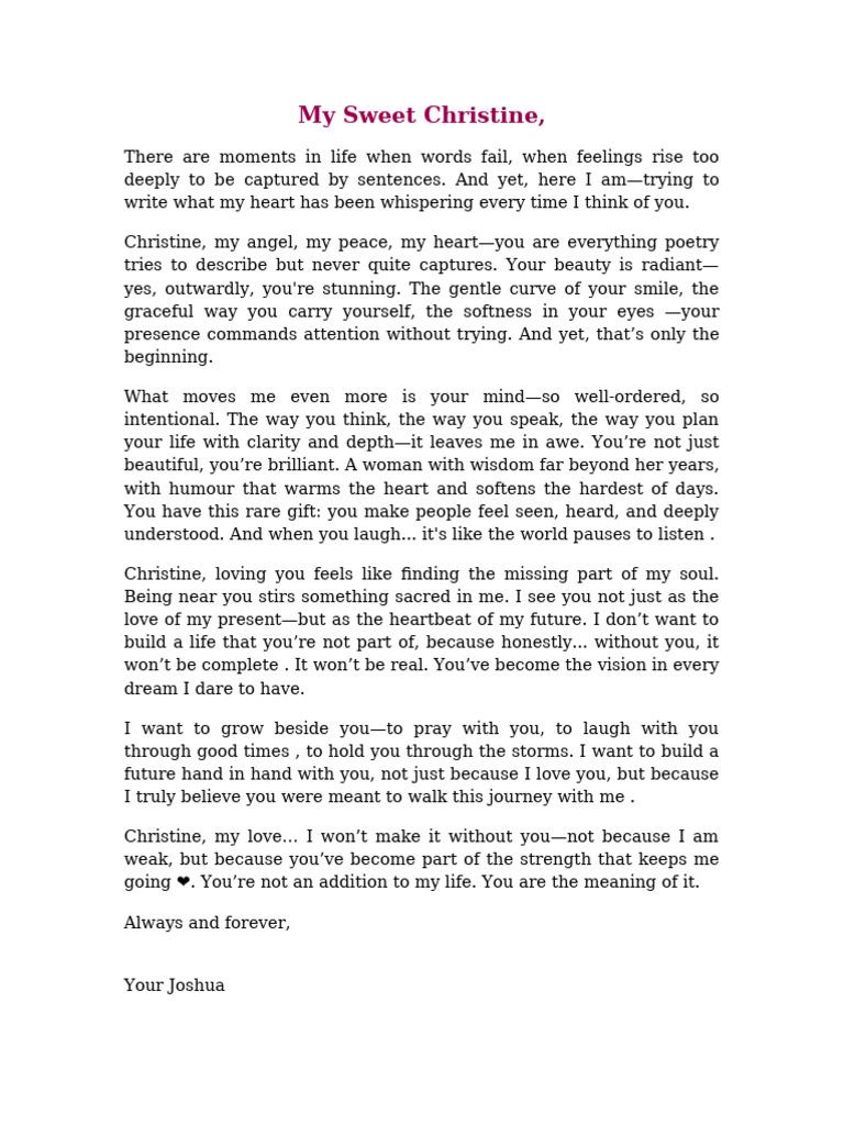 Beautiful Letter To Christine | PDF