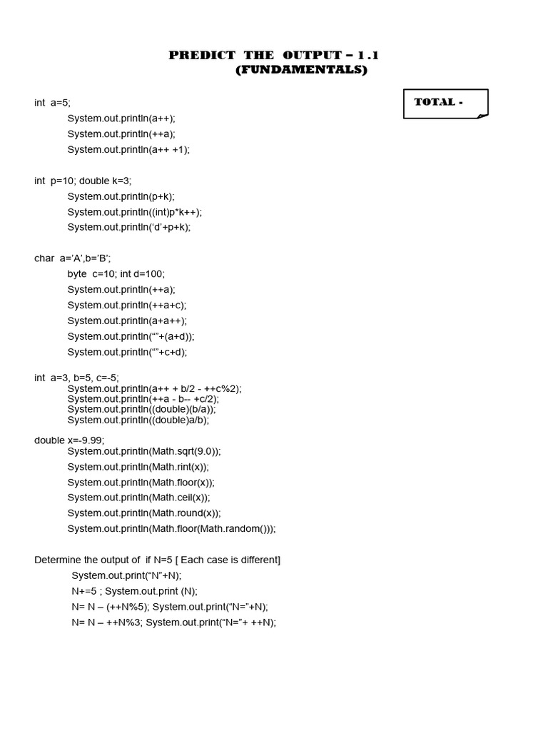 Java Output Prediction Exercises | PDF