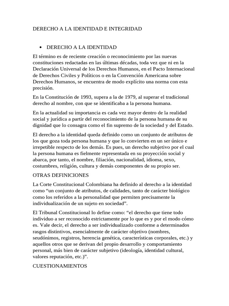 Derecho a la Identidad e Integridad | PDF | Tortura | Derechos humanos