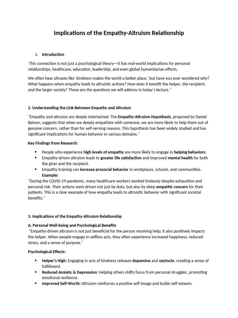 Implications of Empathy - Altrustic Relationship | PDF | Empathy | Altruism