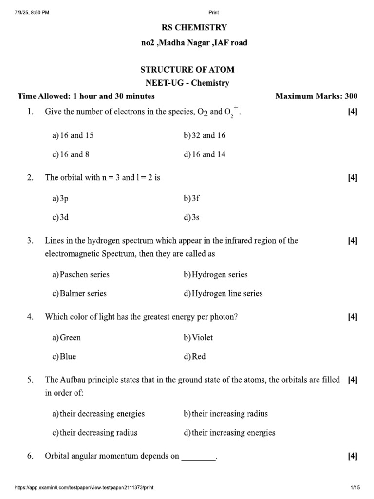 Atomic Structure Full Chapter | PDF